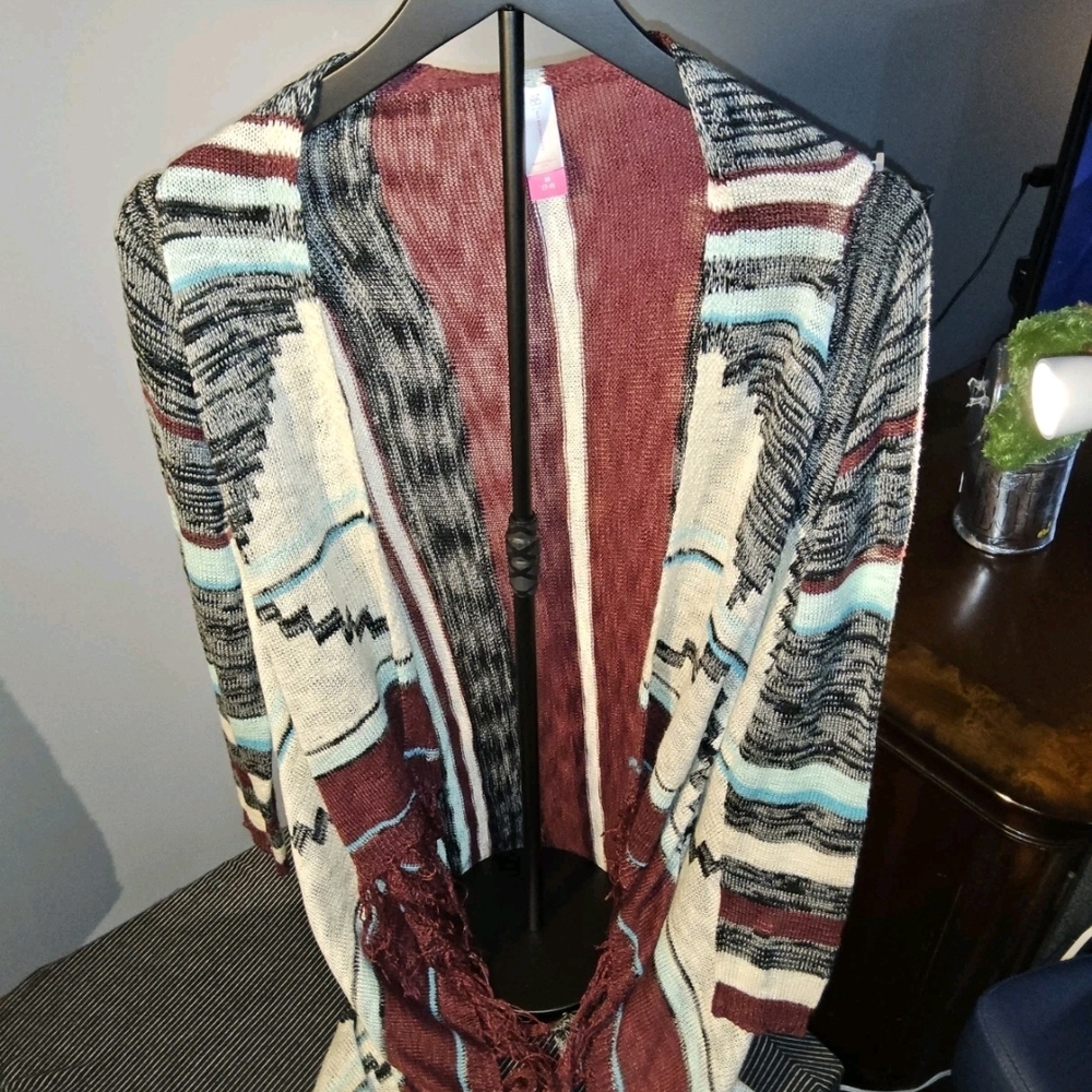 No Boundaries Burgundy and Blue Striped Cardigan